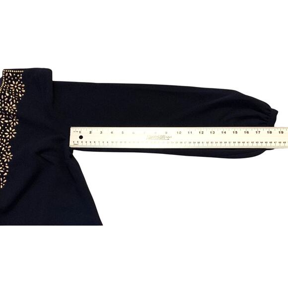 Trina Turk Shiraz Womens Shift Dress NWT Navy Blue Sz 6 Embellished Long Sleeve - Picture 10 of 16